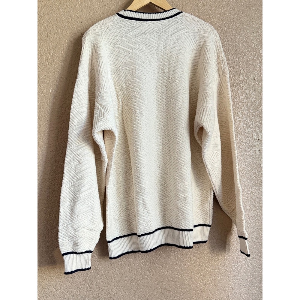 Vintage Cape Isle Knitters Men Cream Navy Nautical Chevron Knit Sweater XL - Picture 4 of 5